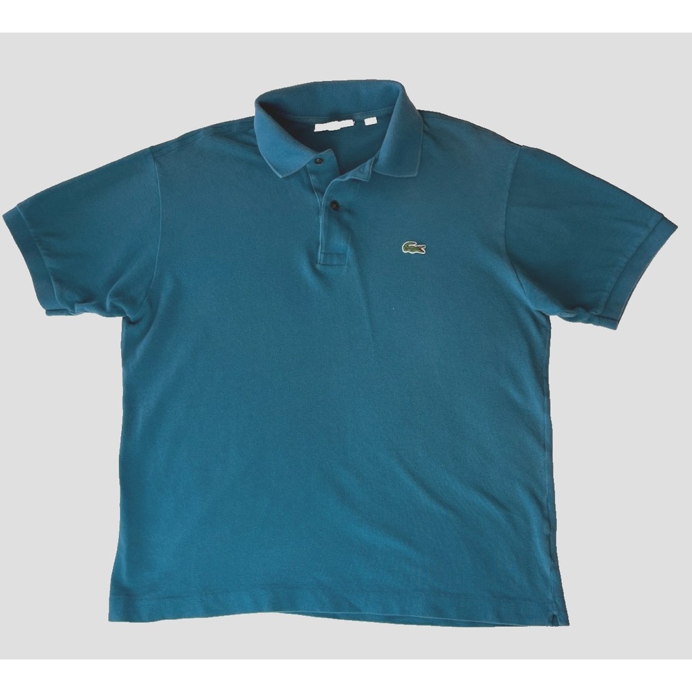 Lacoste Mens L Teal Blue Classic Fit Pique Polo Shirt Croc Logo Short Sleeve
